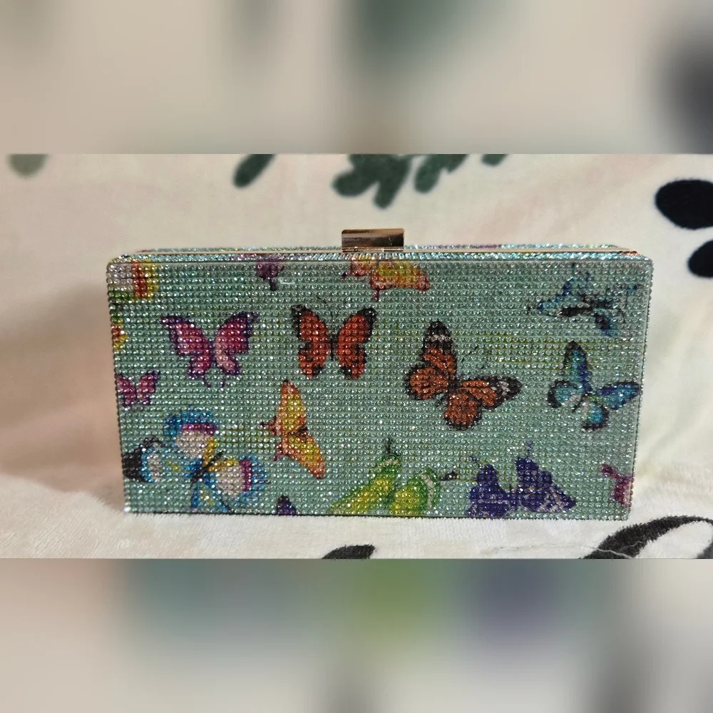 NWOT Butterfly Rhinestone Clutch (Green) - Picture 2 of 10